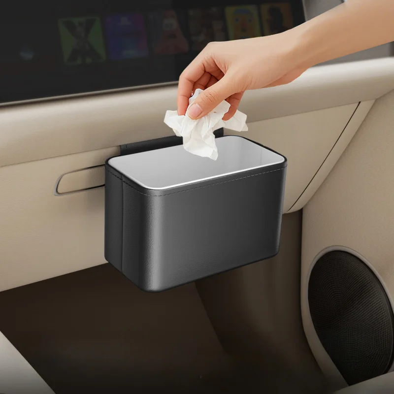 Car Trash Can For Pessenger Seat Leather PP Auto Mini Garbage Bin and Organizer Clean and Tidy Interiors