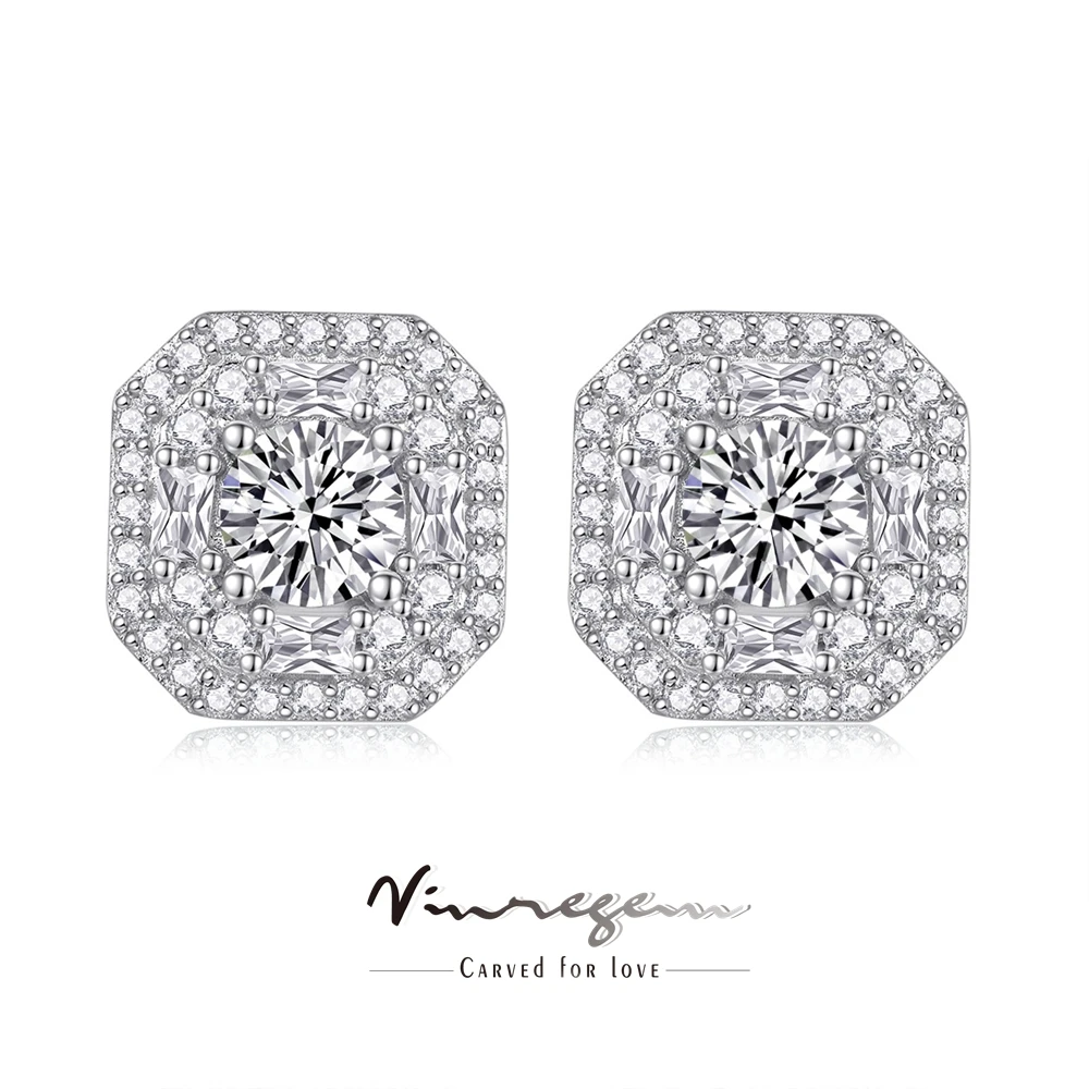 

Vinregem GRA 3EX VVS1 D Color Round Cut 5MM Real Moissanite Full Diamonds Gemstone Studs Earrings 925 Sterling Silver Jewelry