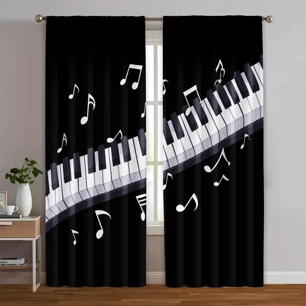 2pcs, Curtains Roller Blinds Black & White Piano Key Machine Washable Polyester (without rod) Home Decor Use for Bedroom,