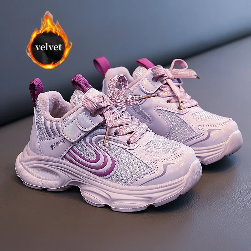 

Winter Velvet Sports Shoes For Girls Fashion Purple Casual Sneakers Kids Trainers Comfortable Warm Fur Children's Running Shoes