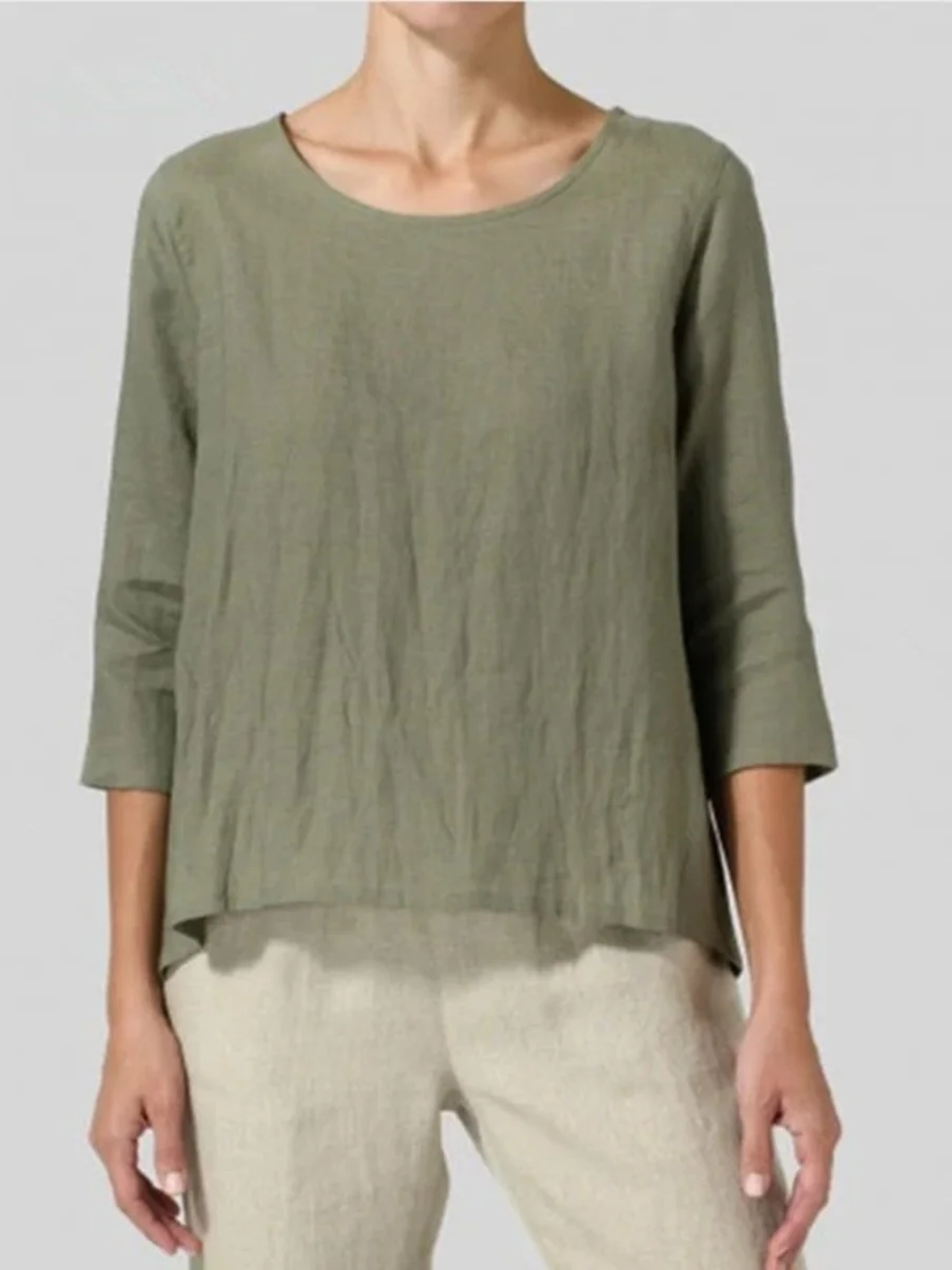 

Casual Loose Women's T-irt Comfortable Breathable Polyester round Ne ort Sve Color Commute Sle Summer Top