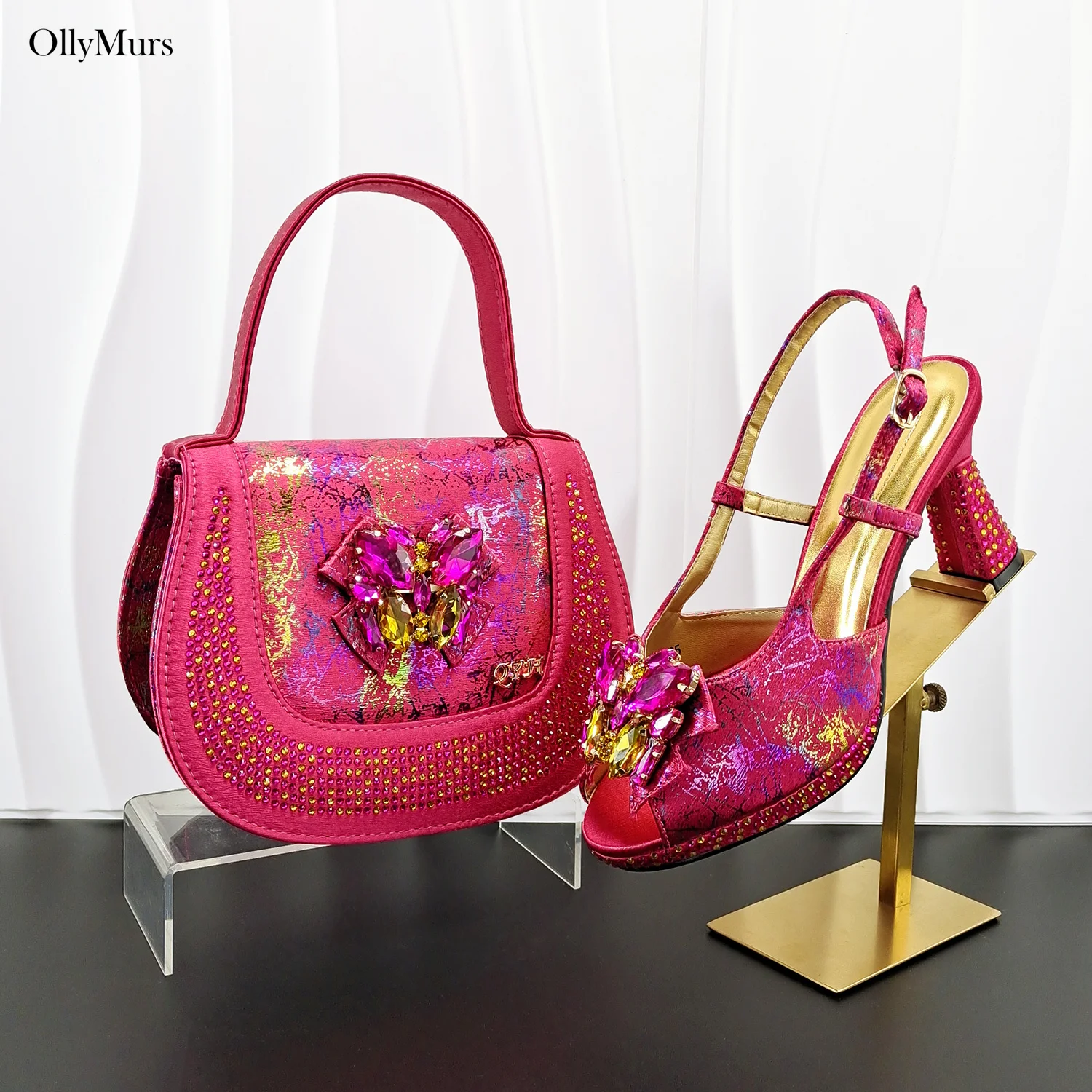 

Latest Summer Style Rhinestones Women Sandal Shoes And Bags To Match Set Nigerian Elegant Pumps Shoes And Bag Set For Party