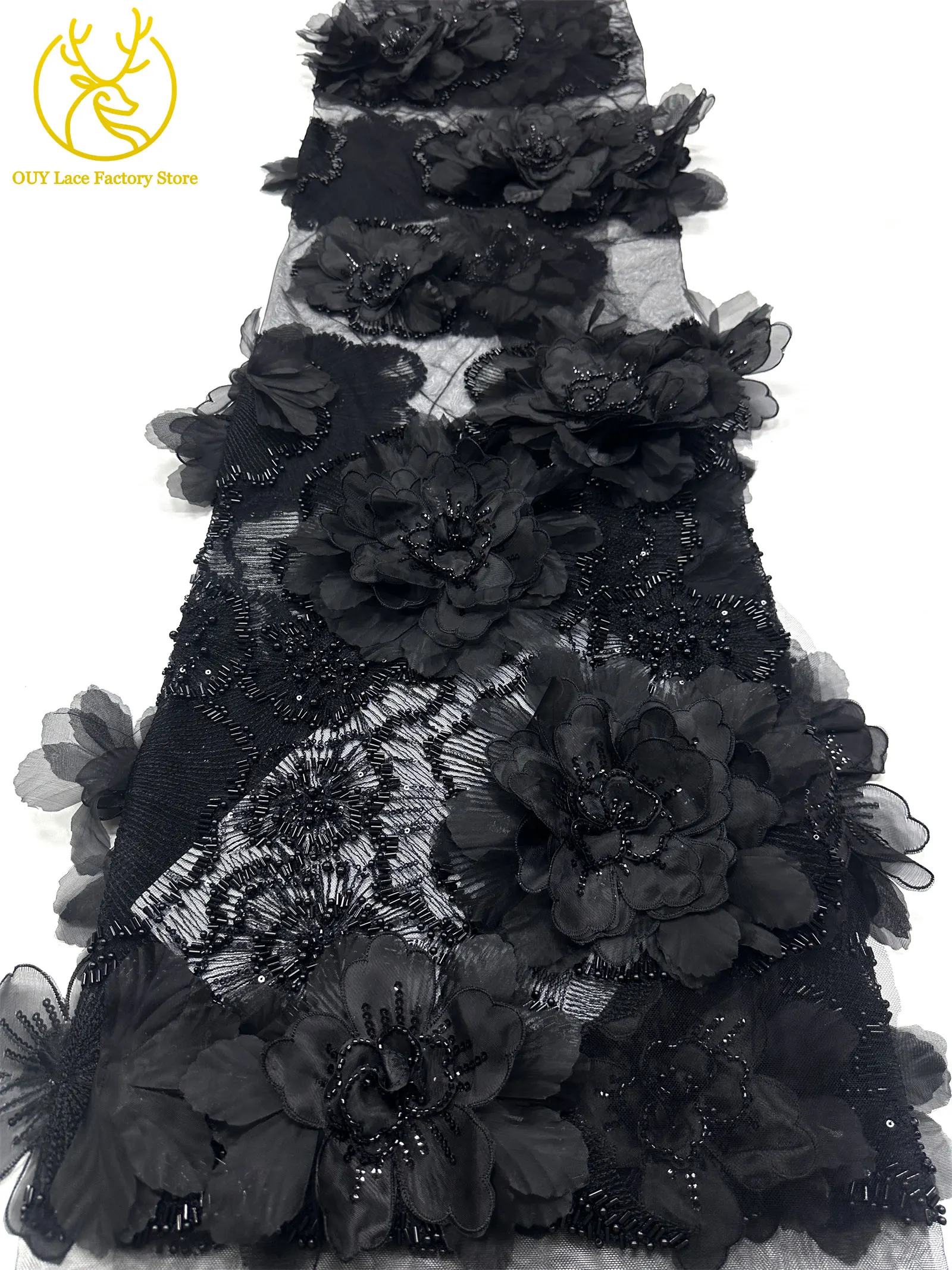 Hochwertige Exquisite 3D-Stickerei Blumen-Tüllspitze Hochwertige Afrikanische Perlen-Pailletten-Spitze Französischer Tüll Hochzeitskleid-Stoff – Detail 29