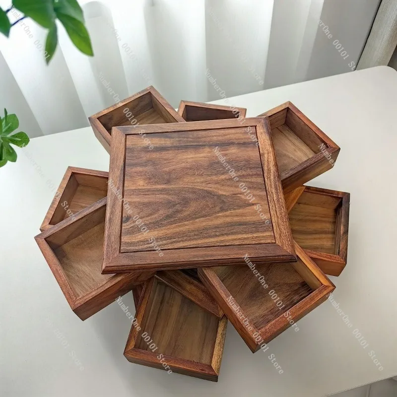 Rotating Storage Box for Tea Set Jewelry Bracelet Wenwan Walnut Display Organizer Case