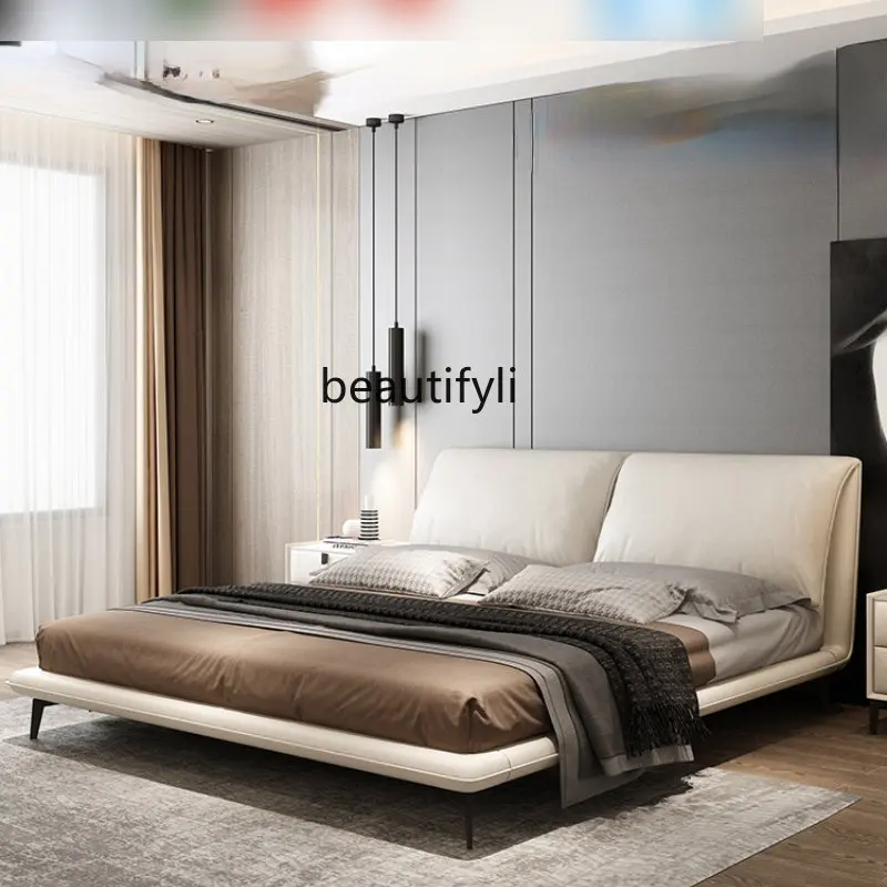 

yj Italian Minimalist Leather Bed Light Luxury Modern Minimalist Bed 1.8 M High End Soft Bag Double Bed