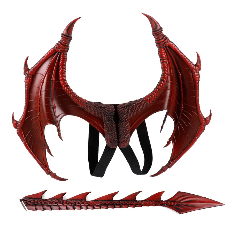 Conjunto de adereços para cosplay, adereços para performance em palco, asas de dinossauro, halloween, decoração de festa infantil, asas de dragão, máscara de cauda