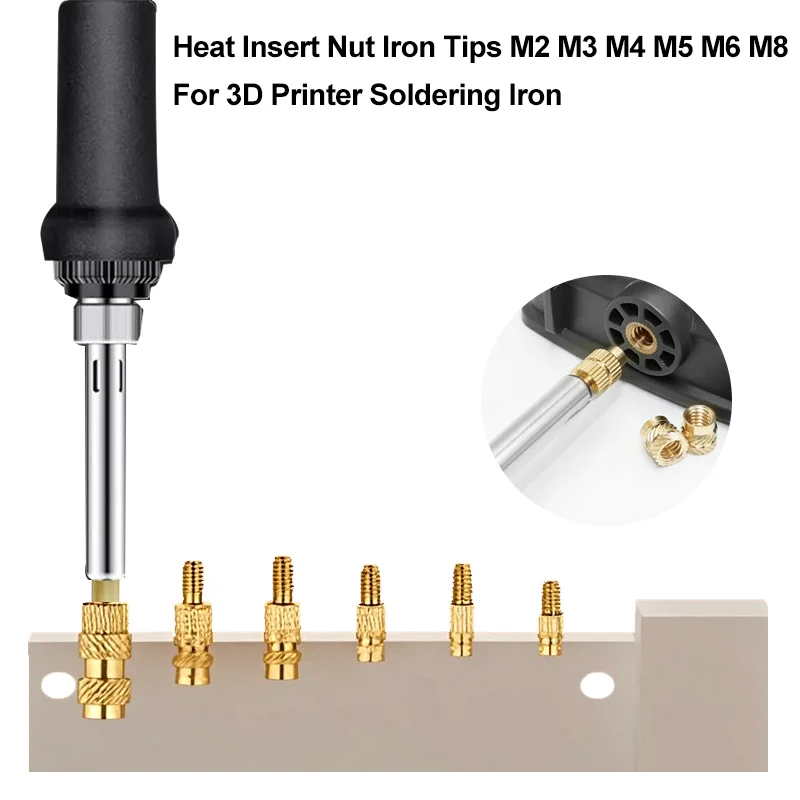 Heat Insert Nut Iron Tips Head M2 M3 M4 M5 M6 M8 Brass Thread Embedded Kit Universal 936 Soldering Iron For 3D Printer