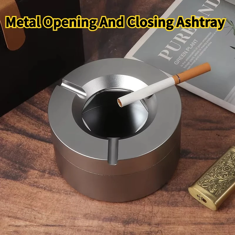 

Metal opening and closing ashtray Aluminum alloy matte feeling Car home office Cover ashtray