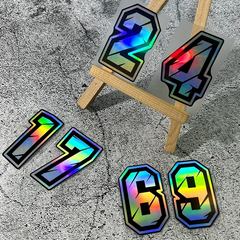 1PC Holographic Racing Number Car Stickers, 0-9 Colorful Digit Decals for Car Body/Window, Add Sporty Vibe to Your Automobile