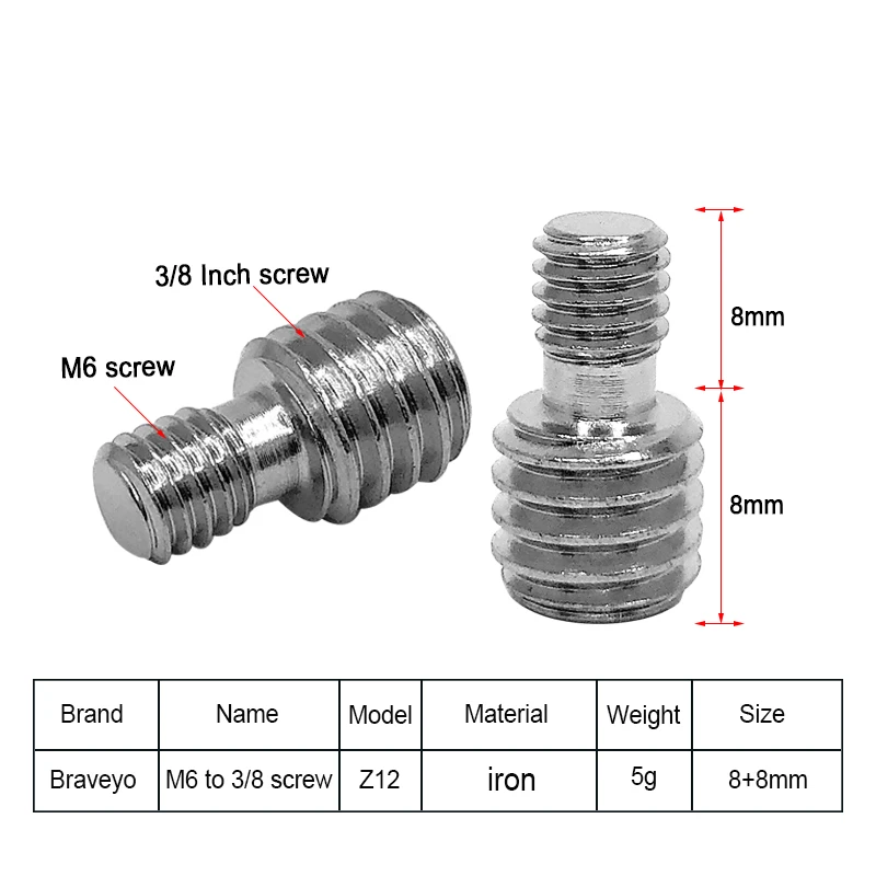 6PCS 3/8 to 1/4 M6 Camera Conversion Screw Ballhead Tripod Adapter Photography Accessories 1/4 to 3/8 Conversion Nut For Tripods