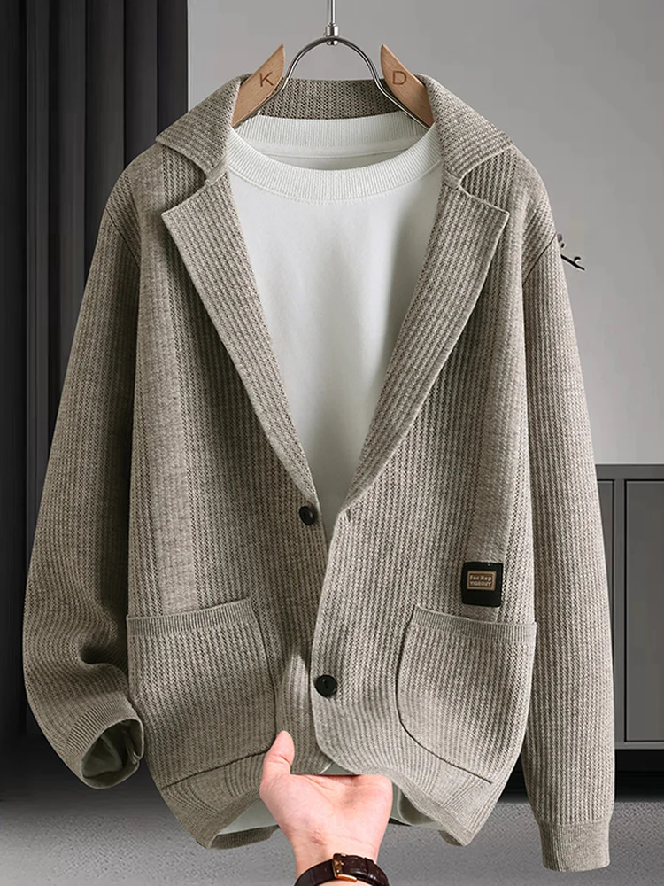 

Мужской повседневный вязаный кардиган однотонного цвета, деловая и повседневная верхняя одежда, весенне-осенний свитер в японском стиле, простая куртка-свитер