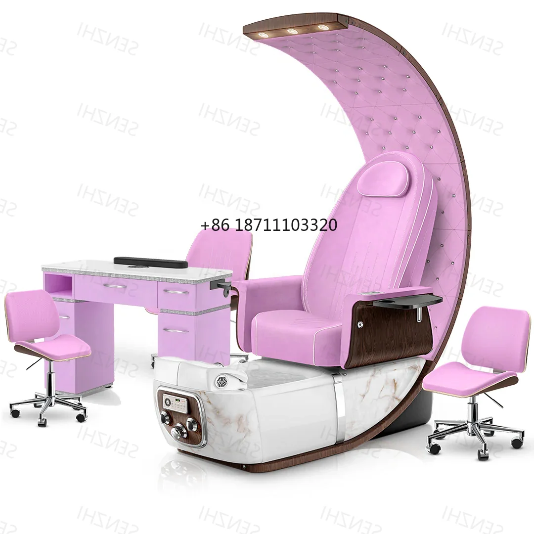 Luxury Pink Pedicure Spa Chair No Plumbing With Plumbing And Platform With Basin Spa Foot Bath Massage Chair Foot