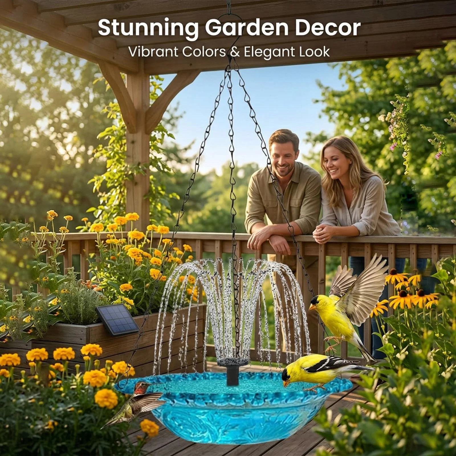 

Solar Cascade Hanging Bird Bath Fountain Bird Bath Bowl with Solar Powered Pump Wildlife Feeder for Outdoor Garden Backyard Deco
