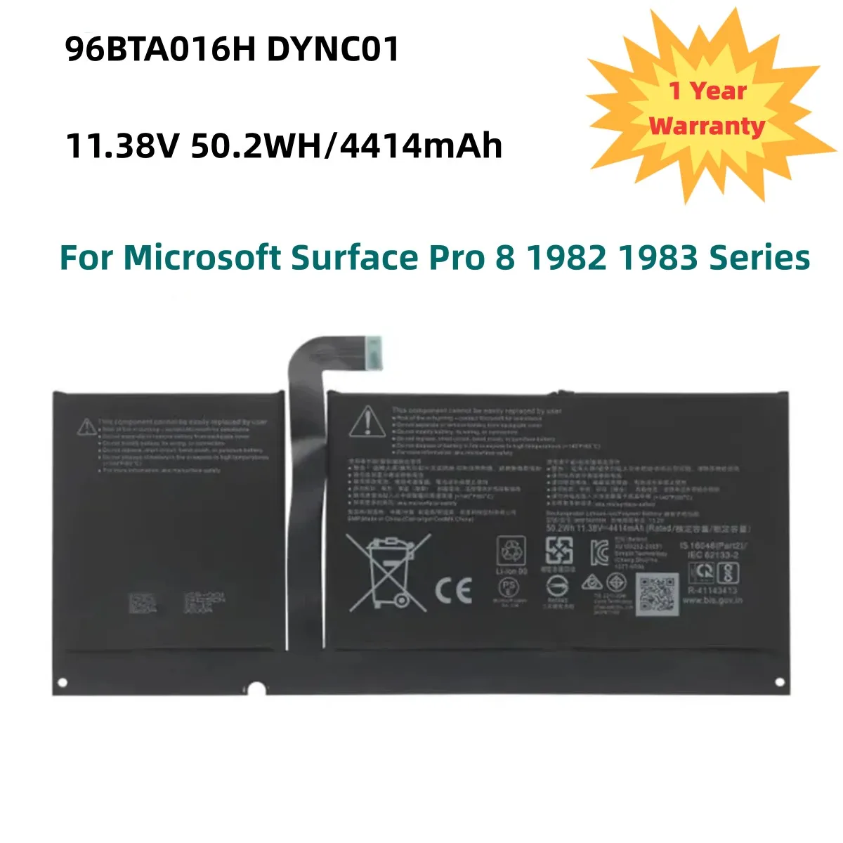 

96BTA016H DYNC01 11.38V 50.2WH Laptop Battery For Microsoft Surface Pro 8 1982 1983 2021 Series Tablet 96BTA015H