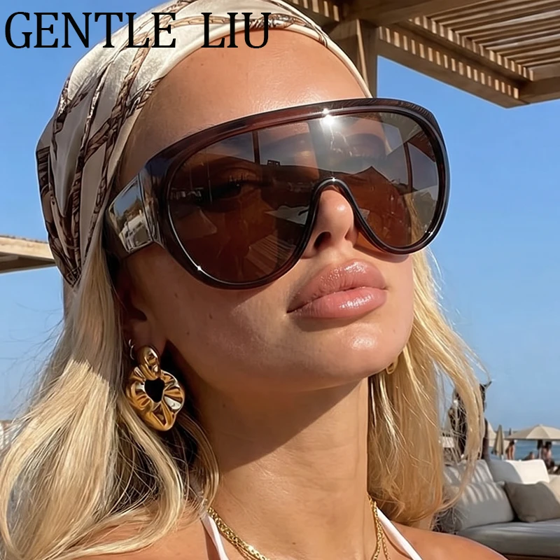 Y2K Oversized Shield Mask Sunglasses Women Futuristic Visor One-Piece Steampunk Big Frame Goggles Punk Shades Windproof Eyewear