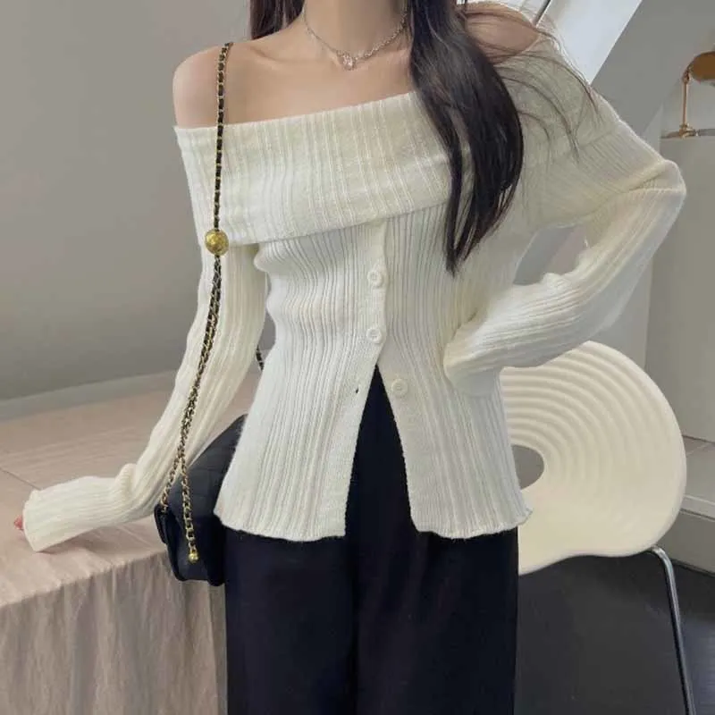 Chic Winter Off Shoulder Sweater Women Long Sleeve Warm Knitted Sweaters Female Elegant Sexy Top Jumper Pull Femme