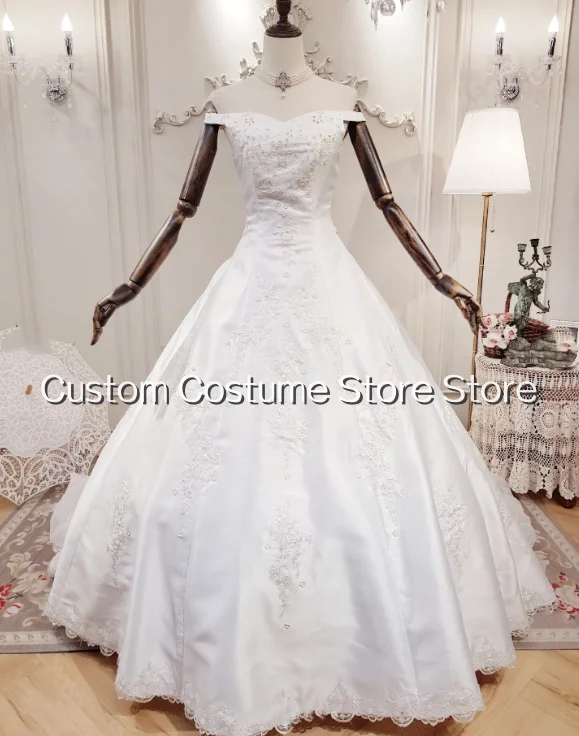 Medieval Vintage Card Shoulder Wedding Dress Victorian Beaded Decoration A-line Puffy Trailing Bridal Gown Customized amanda nov