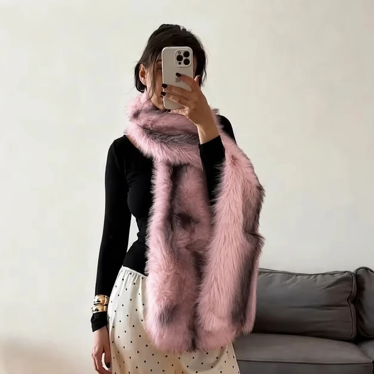 Women Large Faux Fur Shawl Scarf Winter Warm Thick Plush Wrap Stole Cape Scarves