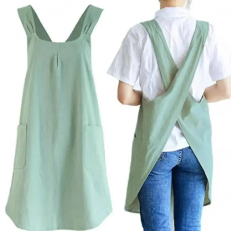 

Portable Design Cotton Linen Cross Back Apron, Solid Color Sleeveless Unisex Breathable for Baking Cooking Home Work