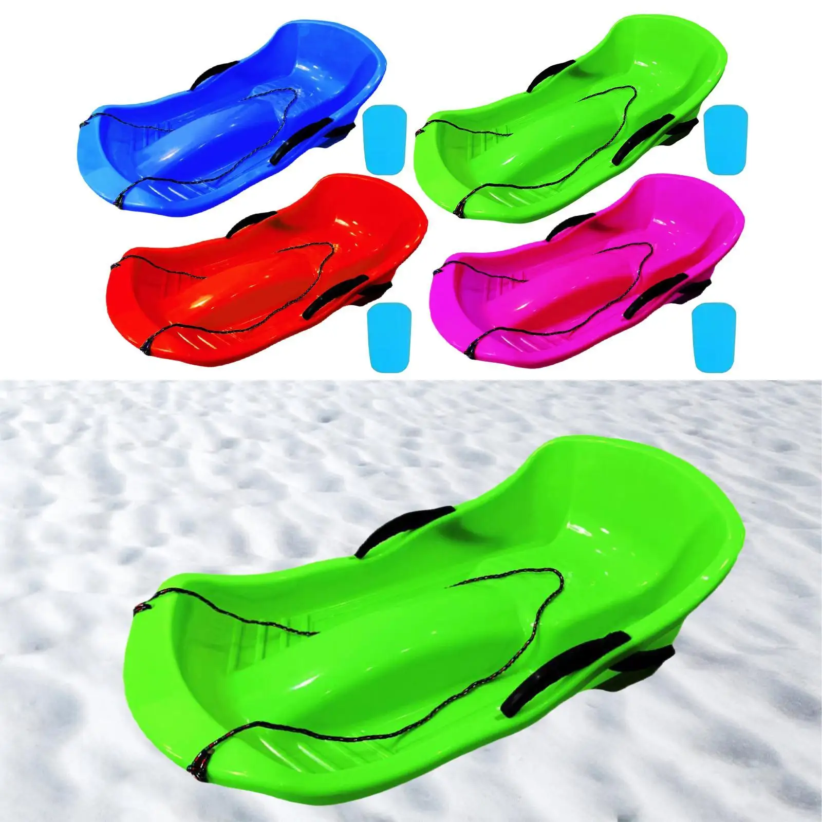 Snow Sled with Seat Cushion for 2 Persons with Double Brakes Includes Pull Rope Classic Wear Resistant Sand Sledding Sled Sledge