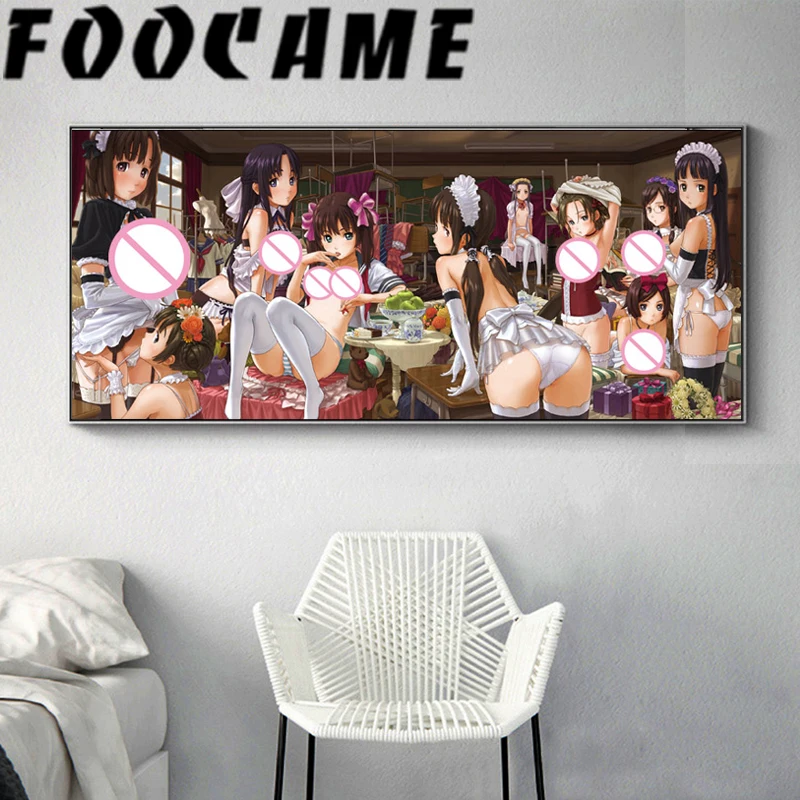 Naked​ Woman Uncensored Maid Outfit Anime Poster Girls Sexy Nude Full Picture Decorative Art Prints Silk Wall Bedroom Painting