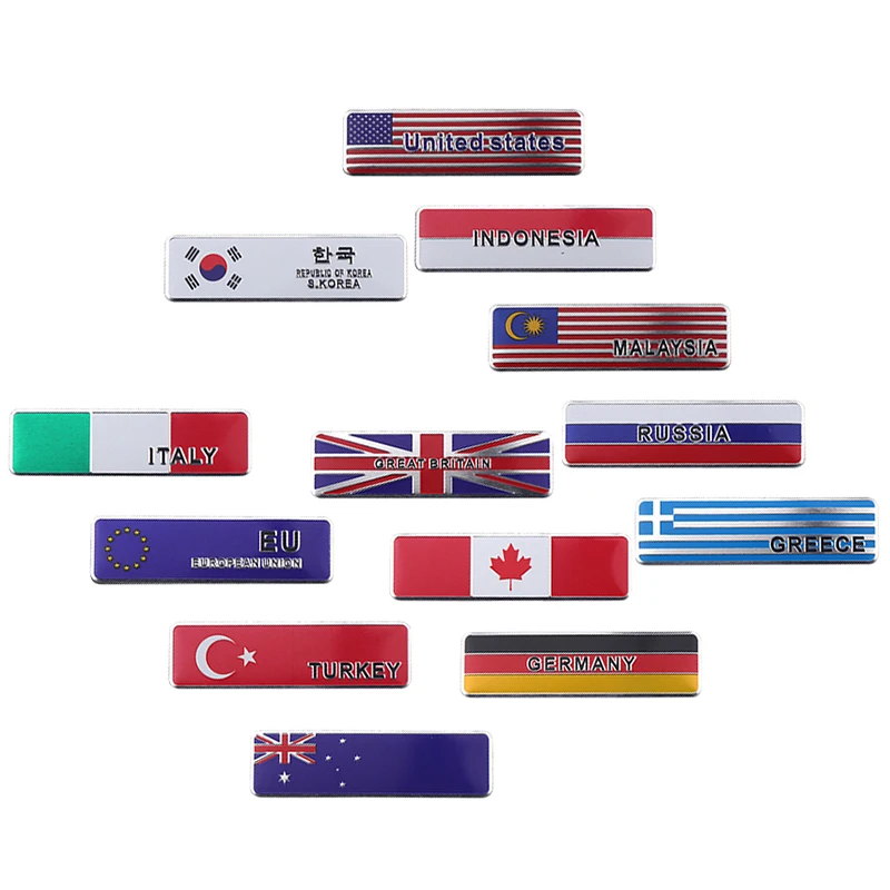 

3D Aluminum Alloy Italy Germany France Russia Japan Sweden Australia EU Flag Badge Sticker Car Decoration Sticker Accessories