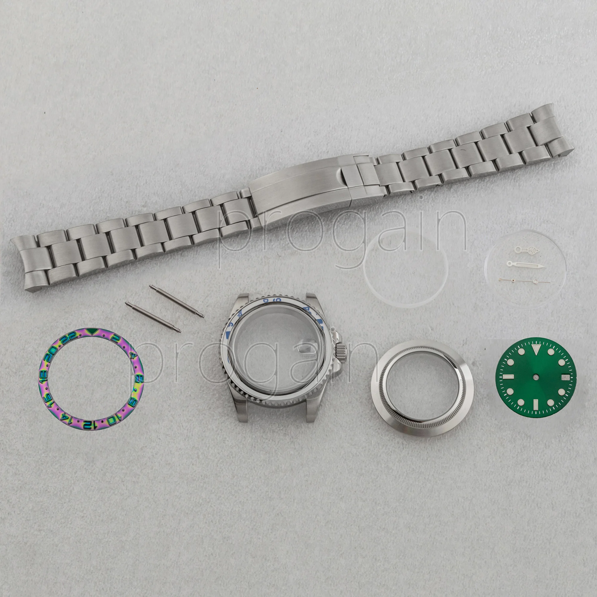 

40MM Watch Case Bezel 20MM Stainless Steel Oyster Strap Green Luminous 28.5MM Dial Hands for SUB GMT NH35 NH36 Movement Parts