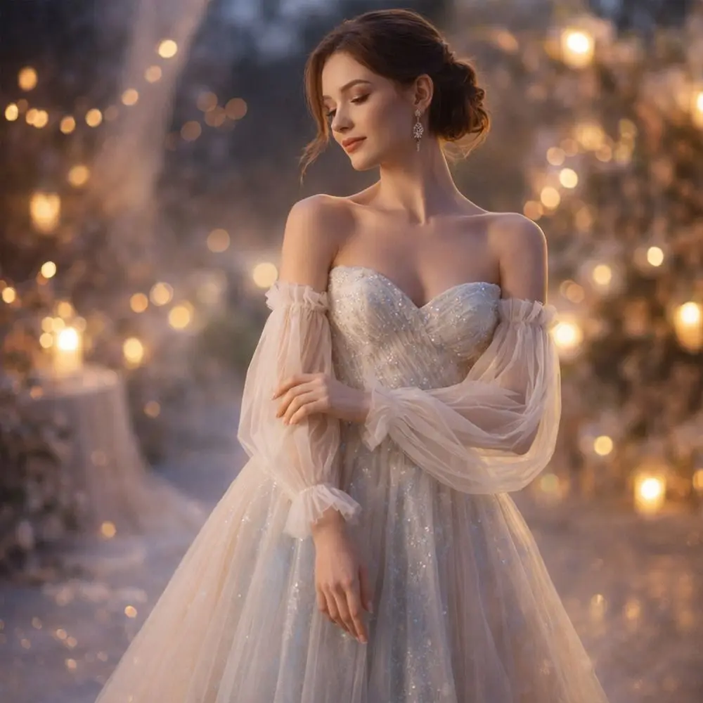 Elegant Detachable Bridal Arm Sleeves Elastic Cuff Breathable Pleated Wedding Arm Covers Lantern Long Sleeves Wedding Party