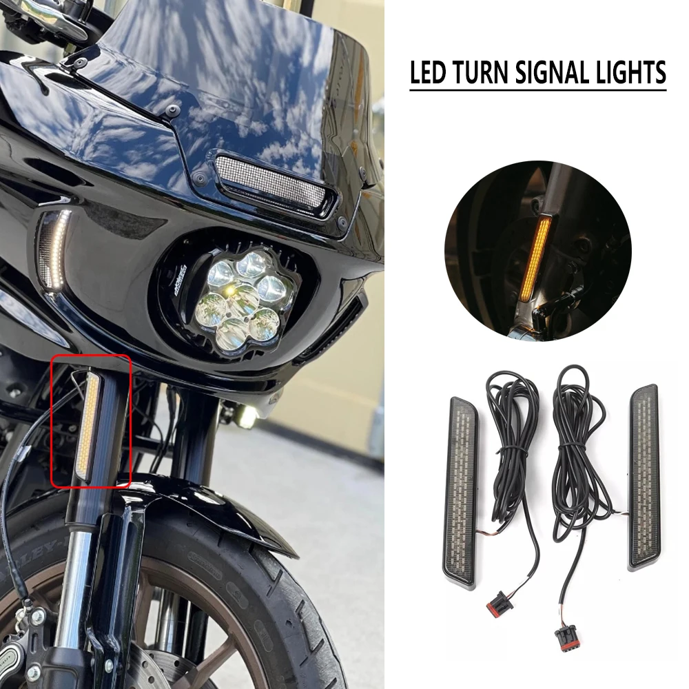 

For Harley Softail Low Rider ST FXLRST 2022 2023 2024 New Motorcycle LED Black Front Fork Light Turn Signal