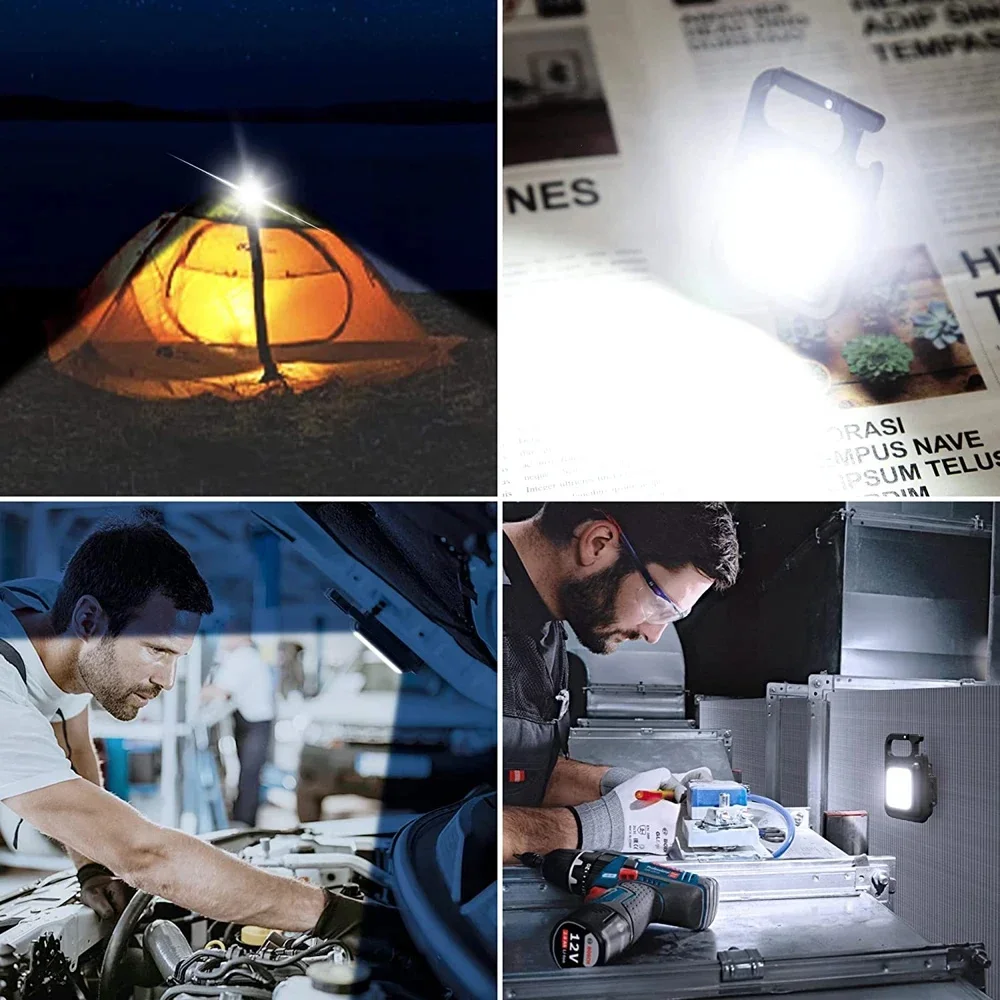 سلسلة مفاتيح مصباح يدوي صغير متعدد الوظائف ، مصابيح تخييم COB محمولة ، شحن USB ، أضواء عمل ، في الهواء الطلق ، صيد الأسماك ، المشي لمسافات طويلة