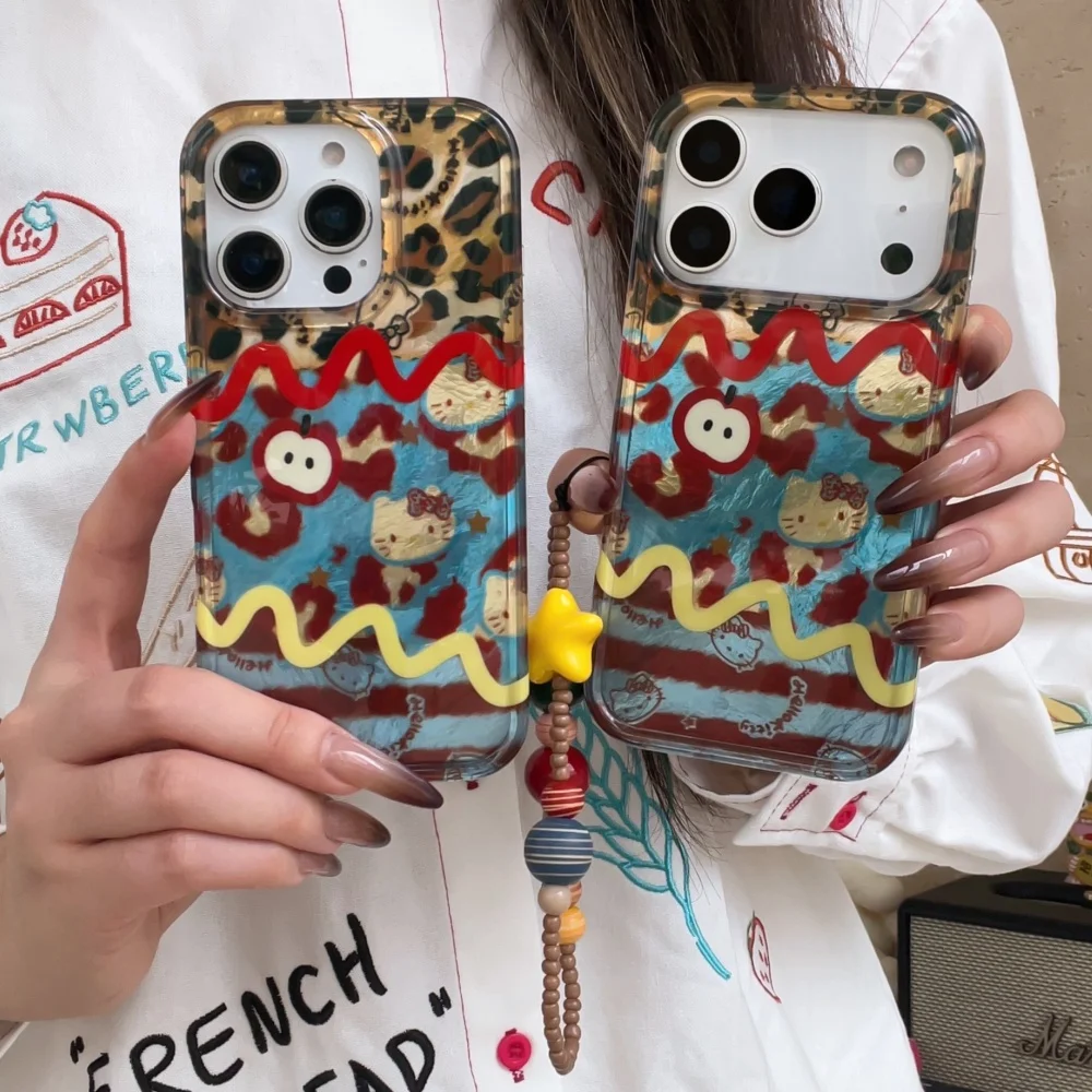 حافة مستقيمة الربط ليوبارد طباعة kt مناسبة لحالة هاتف أبل 17 برو 16 15 14 13 برو ماكس جراب هاتف مع الملحقات