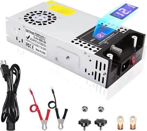 Fuente de alimentación ajustable de 0-24 V CC de 600 W con pantalla LED, convertidor de CA/CC de 110 V a 24 V para luces LED, estéreo para automóvil, uso automotriz