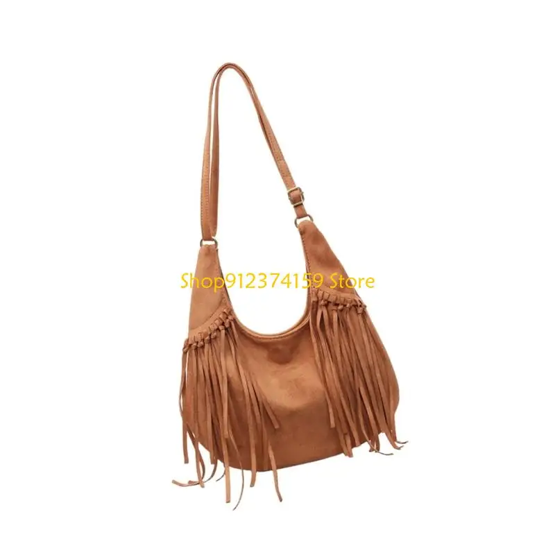 G5AE Fashionable Shoulder Bag Practical Fabric Shoulder Bag Tassels Decors Daily Use