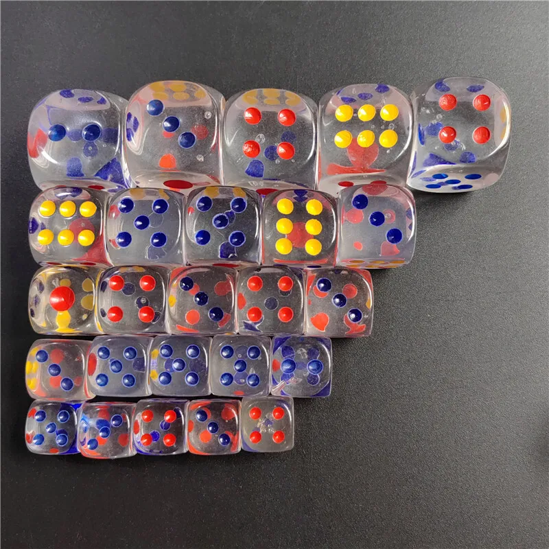 100 Pcs/set 12/14/16/18/20/25mm Acrylic Transparent Dice Hexahedral Rounded Corner Bar KTV Dice Set Desktop Entertainment Game