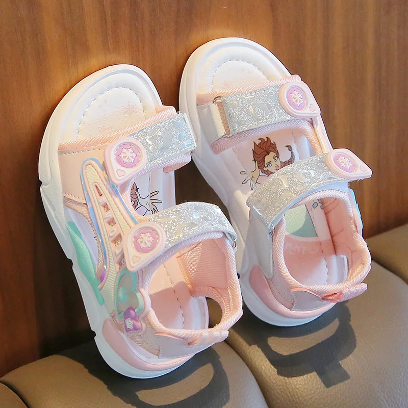 صنادل Sandalias Princess Sandals Summer New Cartoon Girl Shoe Soft Sole Baby Sandals Fashion Beach Shoe Flat Sandals Kid Shoe 샌들