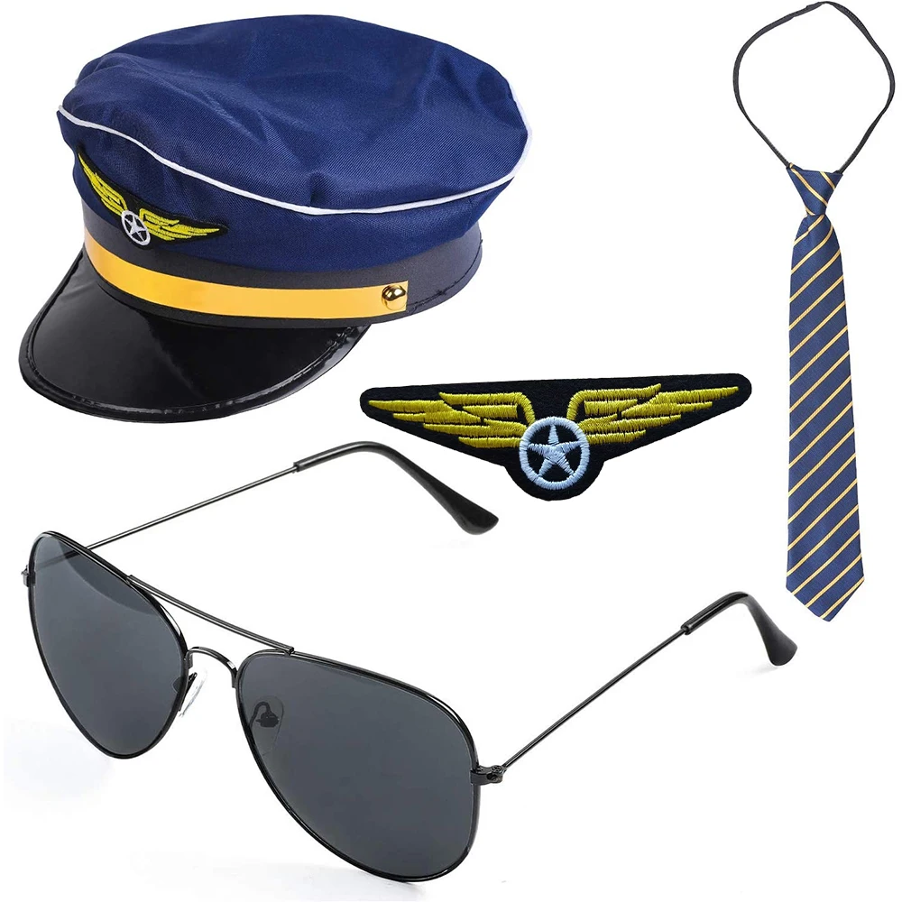 PESENAR Airline Pilot Captain Costume Set Pilot Costume Accessories Set with Pilot Sunglasses