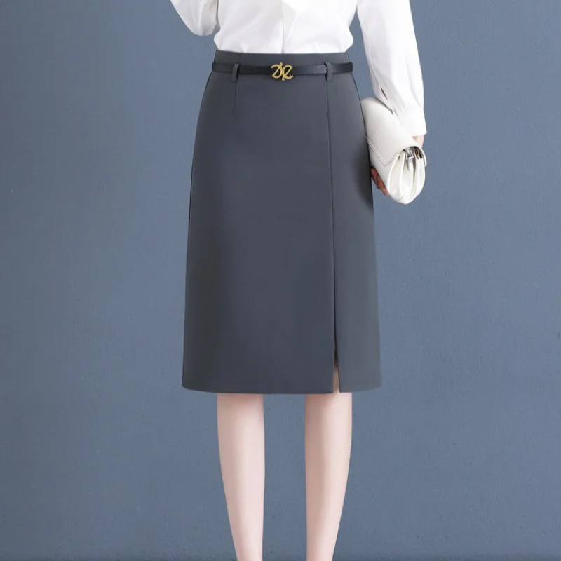 بدلة الربيع والصيف على شكل حرف A تنورة نسائية نصف تنورة عصرية متعددة الاستخدامات أنيقة متوسطة الطول للتخسيس