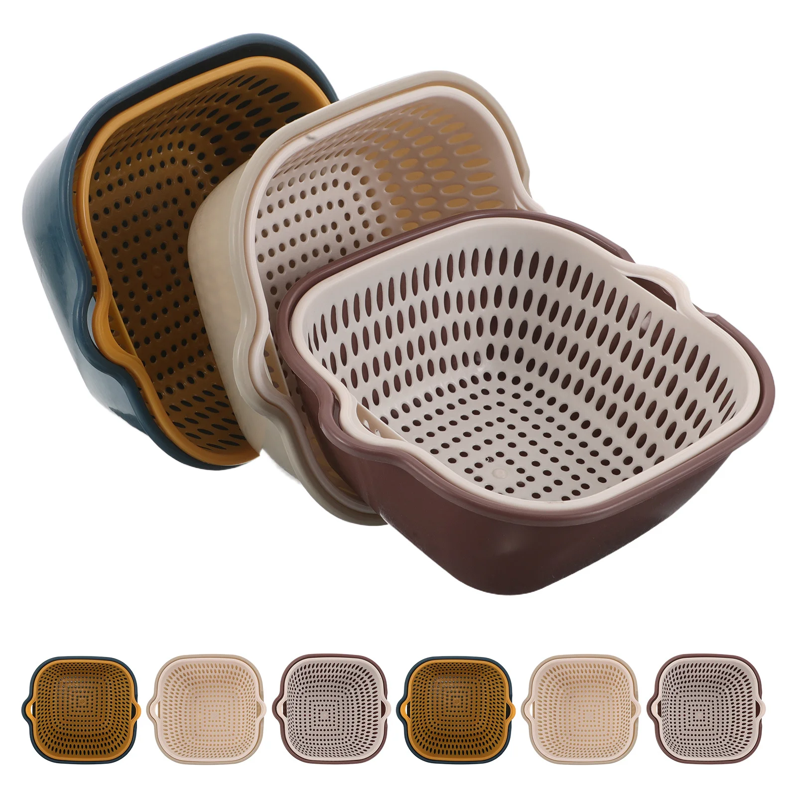 

18 set Thickened Plastic Vegetable Washing Basket Stackable Fruit Strainer Bowl Large Capacity Kitchen Colander Drain Drying