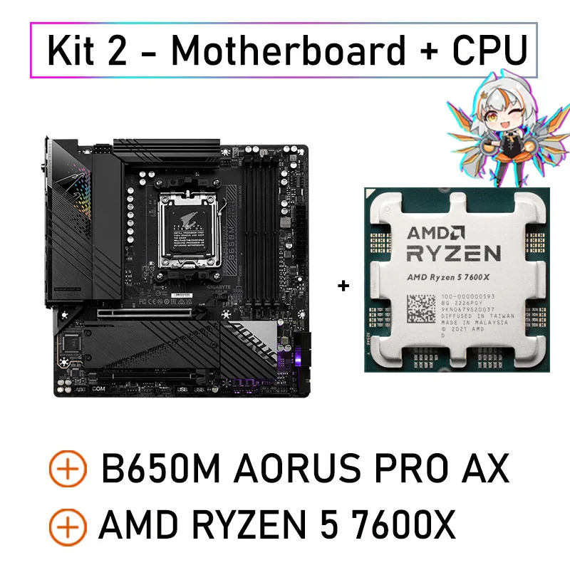 AMD RYZEN 5 7600X Processor Gigabyte B650M AORUS PRO AX AM5 Motherboard DDR5 AM5 PCIe 5.0 CPU Wi-Fi 6E AMD B650 Mainboard AM5