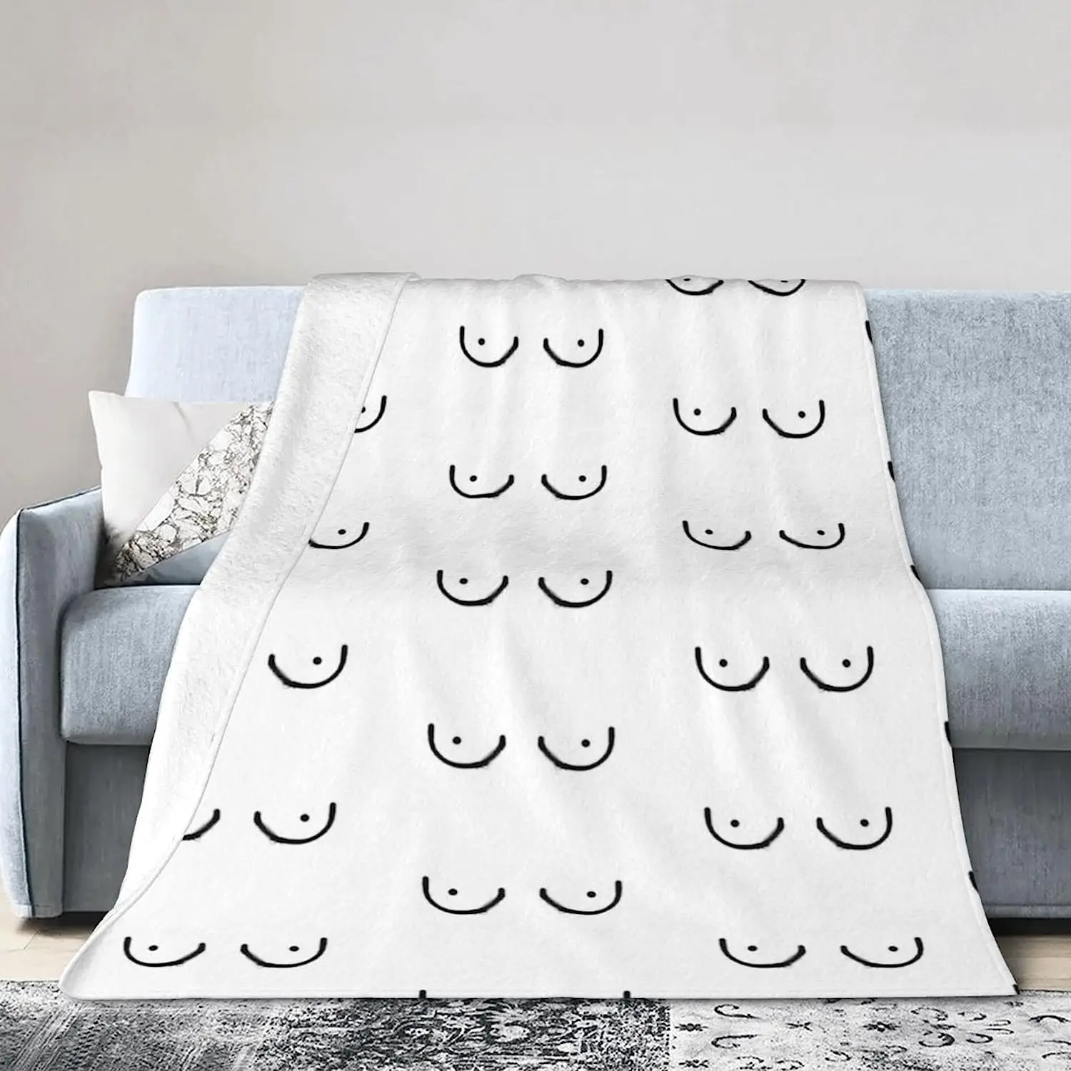 

Adult Boobs Breasts Pattern Print White Throw Blanket Personalized Throw Blanket Novelty Travel Throw Blanket for