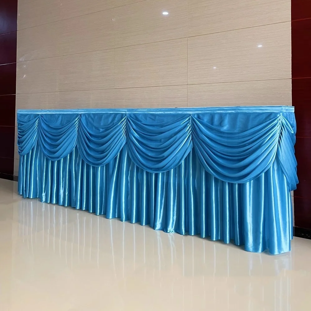 10FT Long Ice Silk Table Skirting with Valances Transparent Ice Silk Fabric Table Skirting Wedding Party Event Decoration