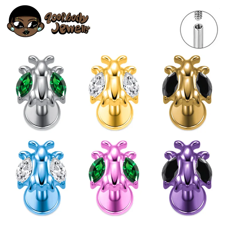 

ASTM F136 Titanium Marquise CZ Ear Stud Earring Internally Threaded Insect Helix Earlobe Labret Anodized Piercing Body Jewelry