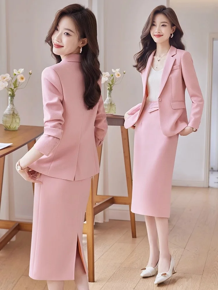

Pink Small Fraance Sle Suit Set Women's Autumn Winter 2023 New High End Ele Godd Workwear Skirt Suit Faion Set