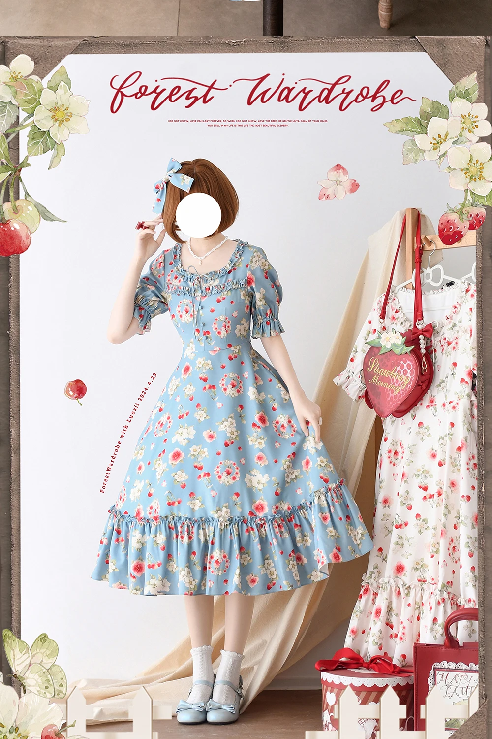 Retro 2024 Spring and Summer Classical CLA Elegant Lolita OP Dress Ladies Short Sleeve Flower Printed Long Dresses