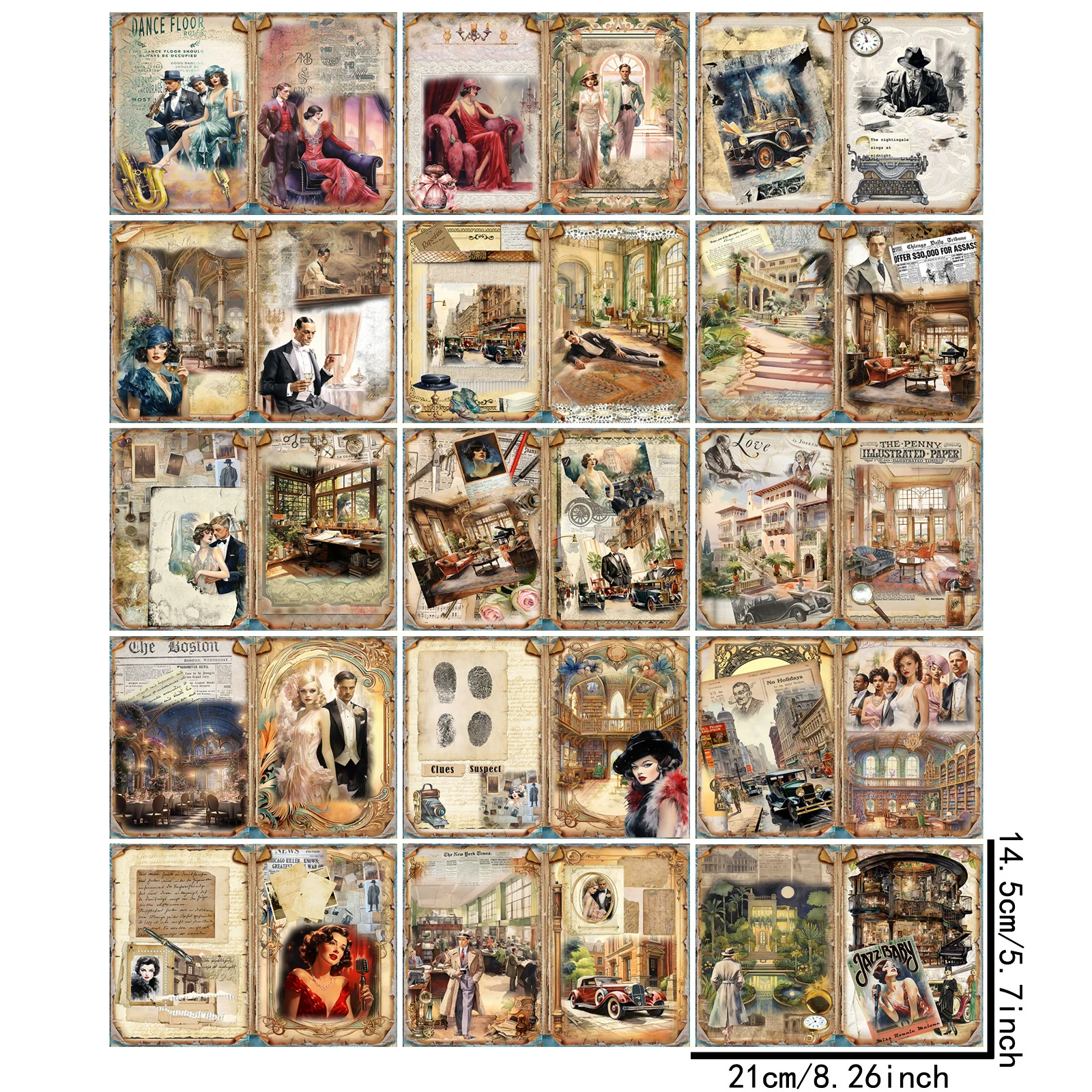 15 Sheets A5 Size Victorian Suit Gentleman Ladies Vintage Car Background Vintage Grunge Journal Planning Scrapbooking view 6