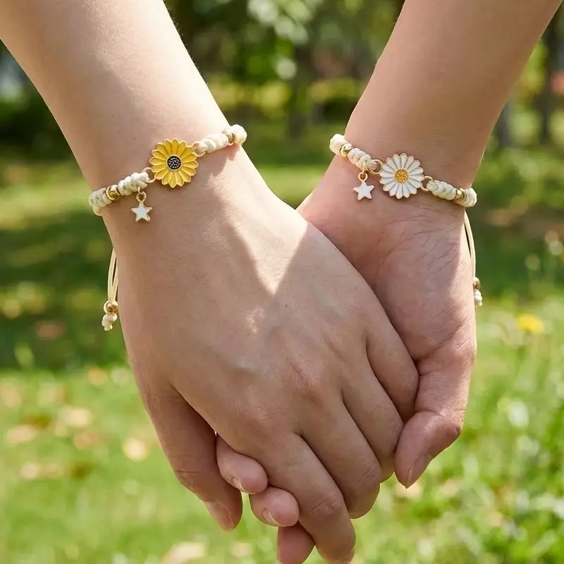 

Bohemia Cute Yellow Sunflower Bracelets for Women Stackable Handmade Rope Star Charm Bracelet Wristband Holiday Jewelry Gift