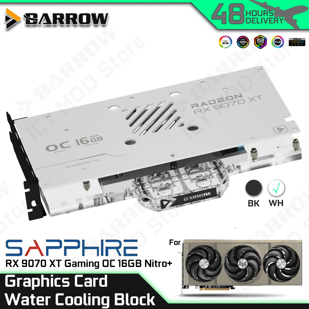 바로우 그래픽 카드 워터 쿨링 블록 SAPPHIRE RX 9070 XT 게이밍 OC 16GB 니트로+ PC 케이스 디스플레이 카드 BS-SA9070XT-PA