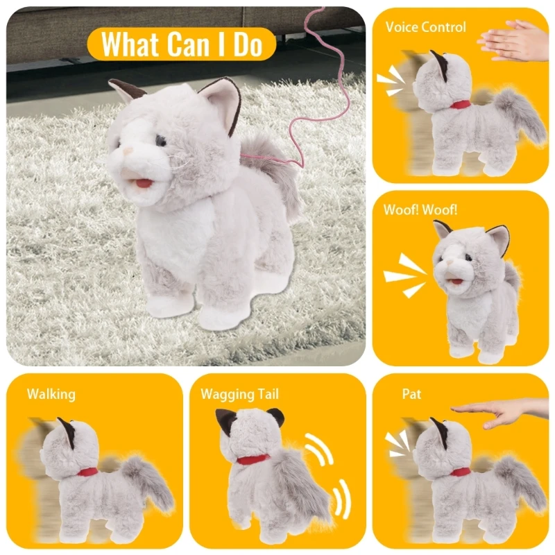 Leash Electric Walking Toy Simulation Singing Toy Barking Plush Kitten Toy Baby Craw Learning Toy Toddler Gift D5QF