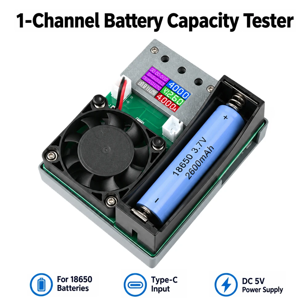1-Channel 18650 Lithium Battery Capacity Tester MAh MWh Capacity Division Charging and Discharging Module Type-C Tester