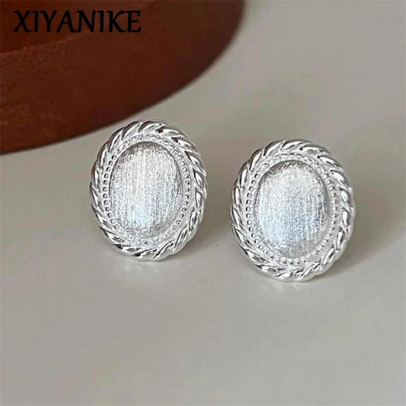 

XIYANIKE Minimalist Ellipse Geometric Scrub Stud Piercing Earrings For Women Elegant Fashion New Jewelry Accessories Gift Party